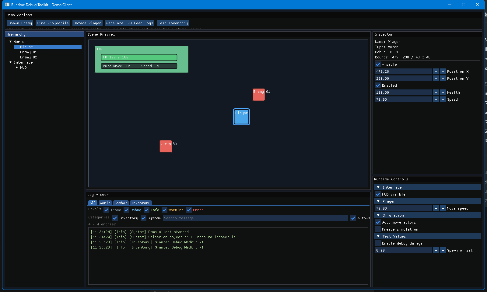Runtime Debug Toolkit 전체 화면